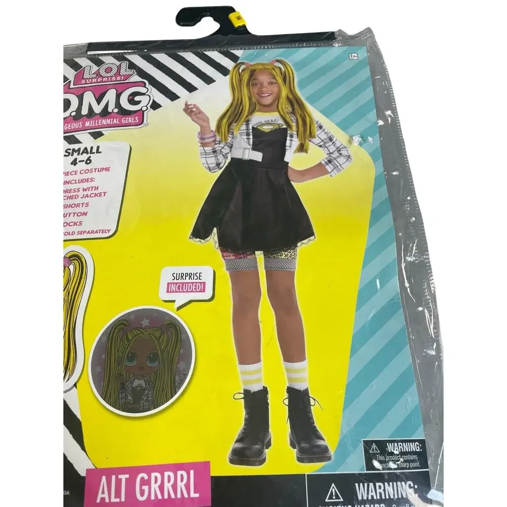 NWT L.O.L. O.M.G. Youth Girls Small 4-6 Alt Grrrl Halloween Costume 5 Pieces